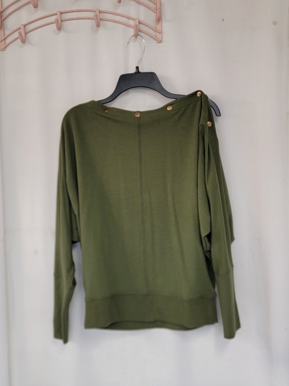 Stella & Dot Olive Green Button-Shoulder Pullover Sweater